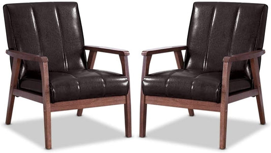 LSFH Unique Design Nikko Channel Tufted Accent Chair Armchair with Solid sagwan Wooden Frame Single Sofa Chair for Small Apartments, Living Room or Bedroom (Set of 2 Chairs, Dark Brown)