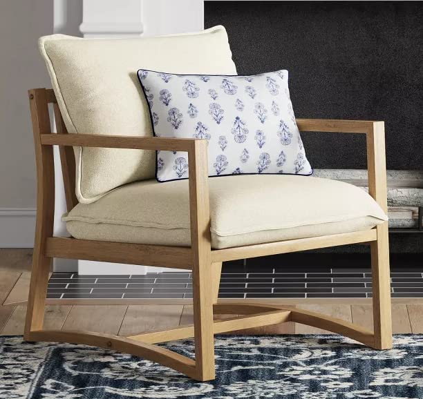 LSFH Unique Design Higginz Lounge Chair, Accent Chair Armchair with Solid Sagwan Wooden Frame Single Sofa Chair for Small Apartments, Living Room or Bedroom (1 Chair, Off White)