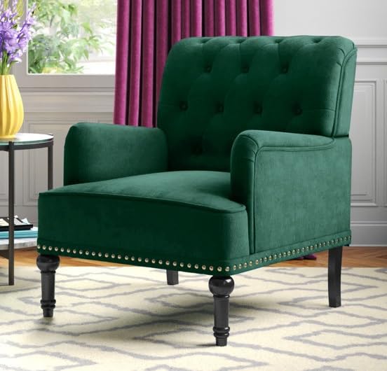 LSFH Unique Design True Innovations Jakuz Accent Chair, Armchair with Solid Sagwan Wooden Frame Single Sofa Chair for Small Apartments, Living Room or Bedroom (1 Chair, Green)