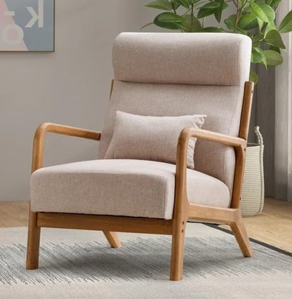 LSFH Unique Design Fabric Upholstered Vegaz Accent Chair with Solid Sagwan Wooden Frame Single Sofa Chair for Small Apartments, Living Room or Bedroom (Set of 2 Chairs, Beige)