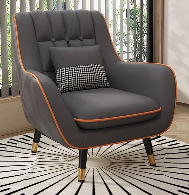 LSFH Unique Design True Innovations Nordic Light Accent Chair, Armchair with Solid Sagwan Wooden Frame for Small Apartments, Living Room or Bedroom (1 Chair, Dark Grey)
