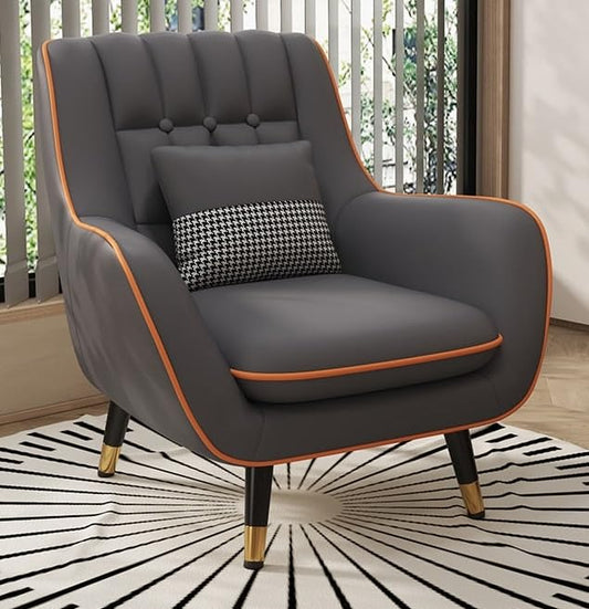 LSFH Unique Design True Innovations Nordic Light Accent Chair, Armchair with Solid Sagwan Wooden Frame for Small Apartments, Living Room or Bedroom (1 Chair, Dark Grey)