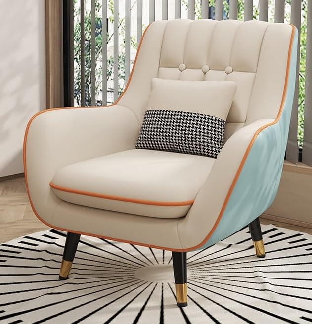 LSFH Unique Design True Innovations Nordic Light Accent Chair, Armchair with Solid Sagwan Wooden Frame for Small Apartments, Living Room or Bedroom (1 Chair, Beige & Sky Blue)