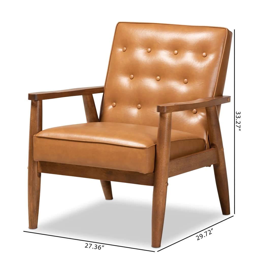LSFH Unique Design True Innovations Sorrento Button Tufted Accent Chair Armchair with Solid sagwan Wooden Frame Single Sofa Chair for Small Apartments, Living Room or Bedroom (1 Chair, Brown)