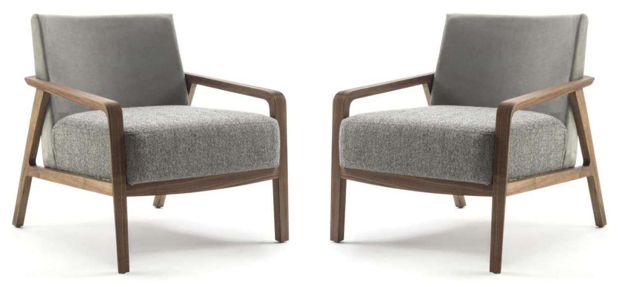 LSFH Unique Design Riva Accent Chair Armchair with Solid Sagwan Wooden Frame Single Sofa Chair for Small Apartments, Living Room or Bedroom (Set of 2 Chairs, Grey)