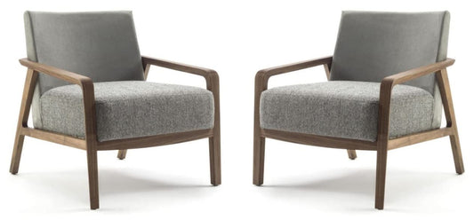 LSFH Unique Design Riva Accent Chair Armchair with Solid Sagwan Wooden Frame Single Sofa Chair for Small Apartments, Living Room or Bedroom (Set of 2 Chairs, Grey)