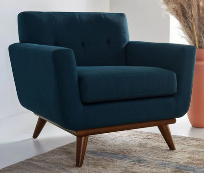 LSFH Unique Design True Innovations Opal Tufted Accent Chair Armchair with Solid Sagwan Wooden Legs Single Sofa Chair for Small Apartments, Living Room or Bedroom (Set of 2 Chairs, Blue)