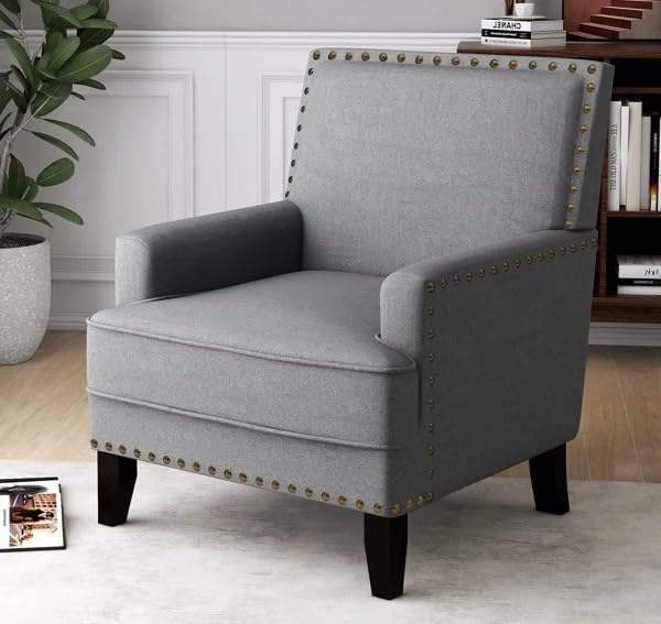 LSFH Unique Design True Innovations Joshkz Accent Chair, Armchair with Solid Sagwan Wooden Frame Single Sofa Chair for Small Apartments, Living Room or Bedroom (Set of 2 Chairs, Grey)