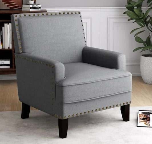 LSFH Unique Design True Innovations Joshkz Accent Chair, Armchair with Solid Sagwan Wooden Frame Single Sofa Chair for Small Apartments, Living Room or Bedroom (1 Chair, Grey)