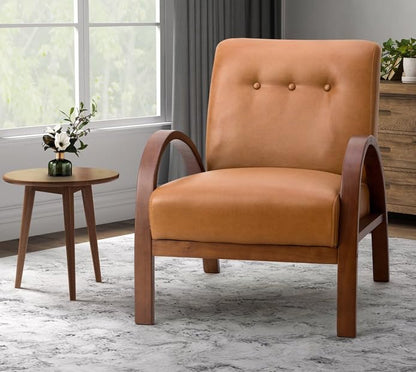 LSFH Unique Design True Innovations Vegaz Accent Chair, Ottoman Armchair with Solid Sagwan Wooden Frame Single Sofa Chair for Small Apartments, Living Room or Bedroom (1 Chair, Brown)