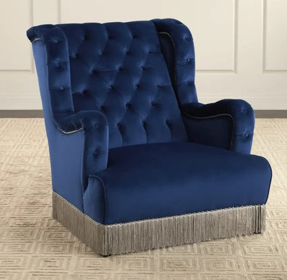 LSFH Unique Design True Innovations Fringed Wing Accent Chair with Fringe Trim and Tufted Back Armchair Single Sofa Chair for Small Apartments, Living Room or Bedroom (1 Chair, Blue)