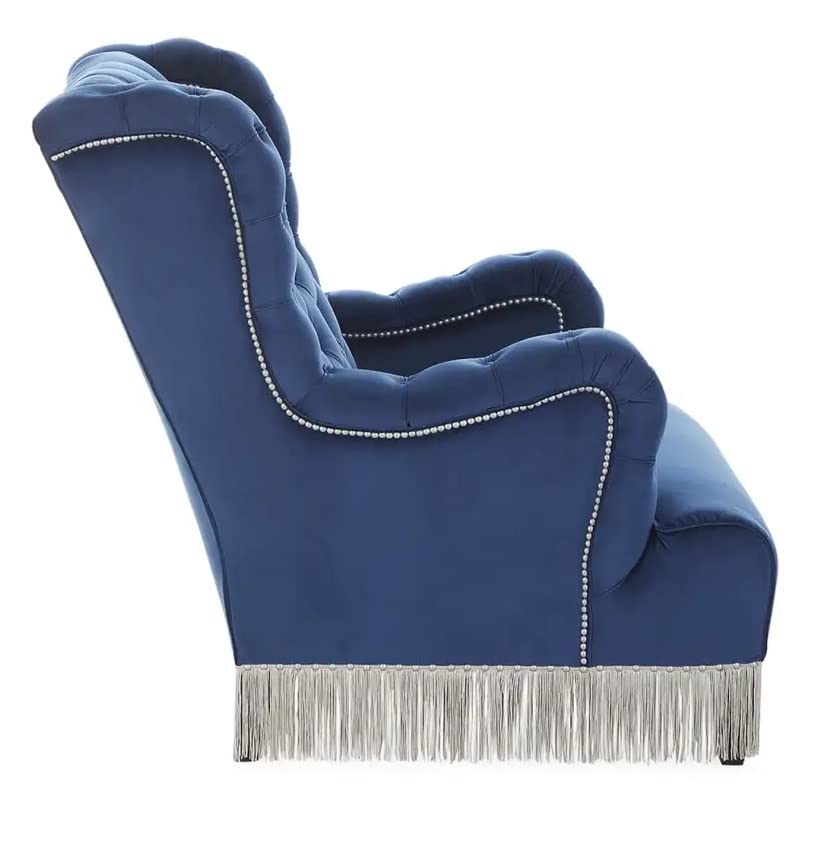 LSFH Unique Design True Innovations Fringed Wing Accent Chair with Fringe Trim and Tufted Back Armchair Single Sofa Chair for Small Apartments, Living Room or Bedroom (1 Chair, Blue)