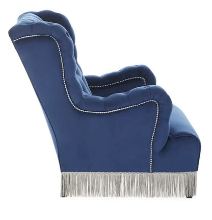 LSFH Unique Design True Innovations Fringed Wing Accent Chair with Fringe Trim and Tufted Back Armchair Single Sofa Chair for Small Apartments, Living Room or Bedroom (1 Chair, Blue)