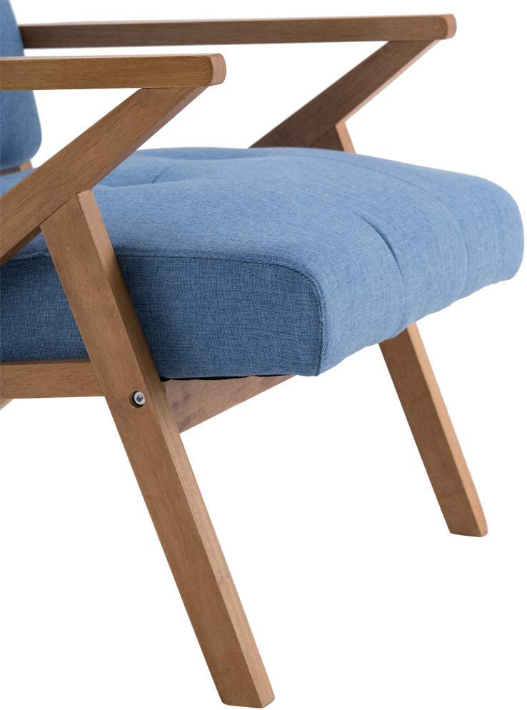 LSFH Unique Design True Innovations Modern Tufted Accent Chair Armchair with Solid Sagwan Wooden Frame Single Sofa Chair for Small Apartments, Living Room or Bedroom (Set of 2 Chairs, Blue)