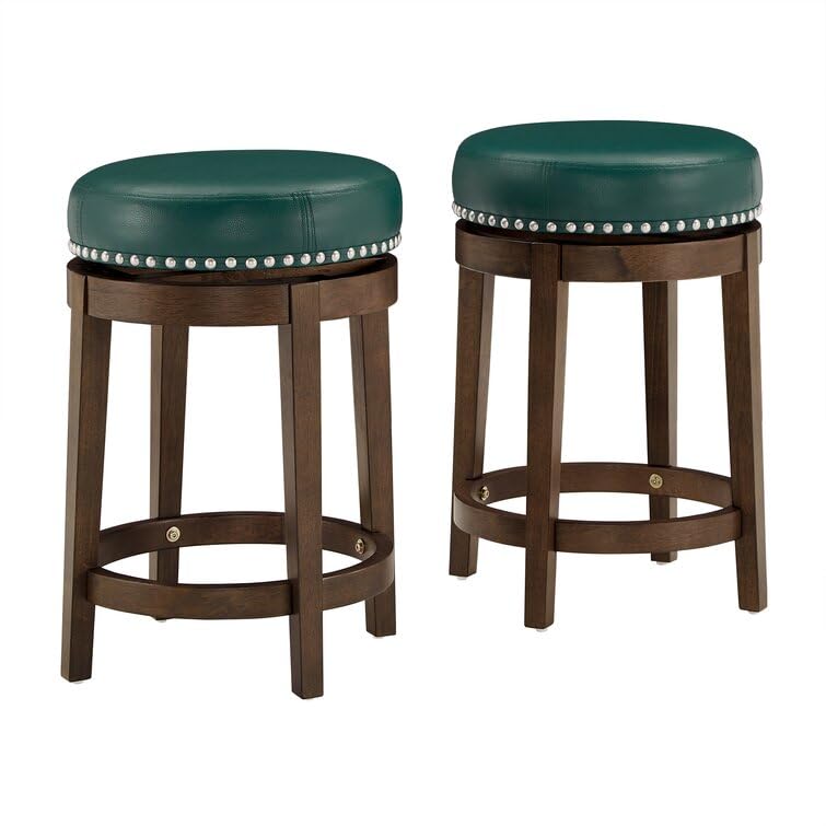 LSFH Unique Design True Innovations Arlettez Swivel Bar Stool with 100% Sagwan Wood Frame 360 Degree Ball & Cast Swivel Pub Height Bar Stool for Shop, Salon, Office and Home (Set Of 2 Barstool, Green)
