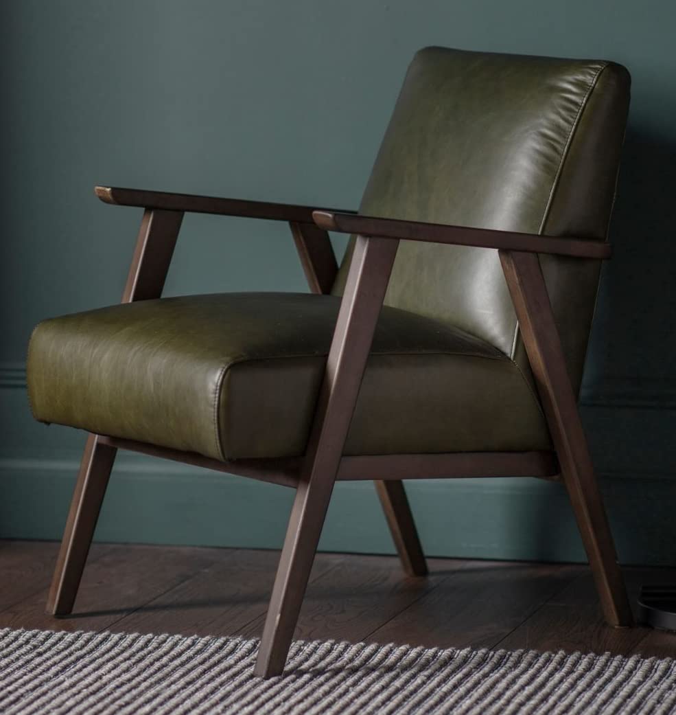LSFH Unique Design True Innovations Odsey Accent Chair Armchair with Solid Sagwan Wooden Frame Single Sofa Chair for Small Apartments, Living Room or Bedroom (1 Chair, Kai Green)