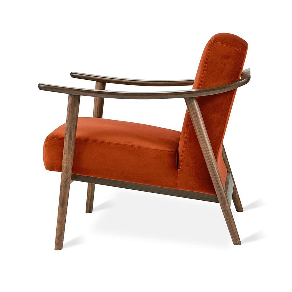 LSFH Unique Design Balticz Accent Chair Armchair with Solid Sagwan Wooden Frame Single Sofa Chair for Small Apartments, Living Room or Bedroom (Walnut Finish, Dark Orange 1 Chair)