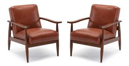 LSFH Unique Design Austin Caramel Leatherette Accent Chair Armchair with Solid Sagwan Wooden Frame Single Sofa Chair for Small Apartments, Living Room or Bedroom (Brown, Set of 2 Chairs)