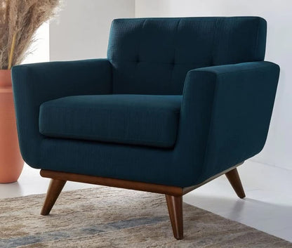 LSFH Unique Design True Innovations Opal Tufted Accent Chair Armchair with Solid Sagwan Wooden Legs Single Sofa Chair for Small Apartments, Living Room or Bedroom (Set of 2 Chairs, Blue)