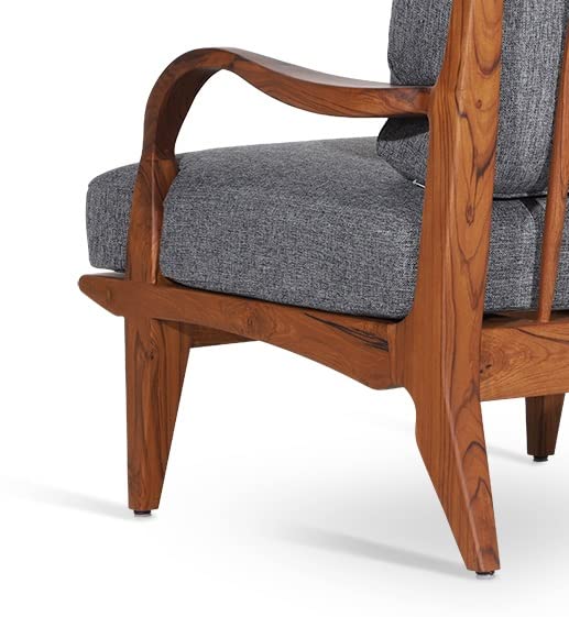 LSFH Unique Design Araax Organic Shape Fabric Accent Chair Armchair with Solid Sagwan Wooden Frame Single Sofa Chair for Small Apartments, Living Room or Bedroom (Set of 2 Chairs, Grey)