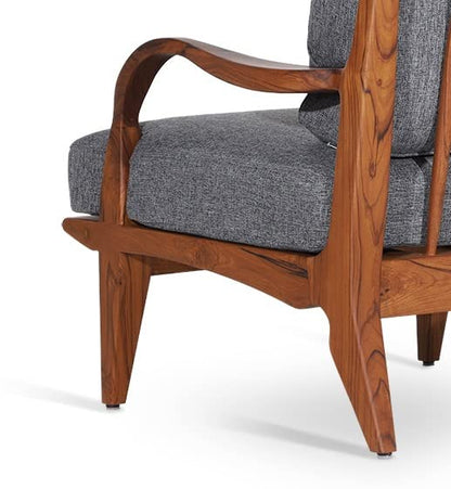 LSFH Unique Design Araax Organic Shape Fabric Accent Chair Armchair with Solid Sagwan Wooden Frame Single Sofa Chair for Small Apartments, Living Room or Bedroom (Set of 2 Chairs, Grey)