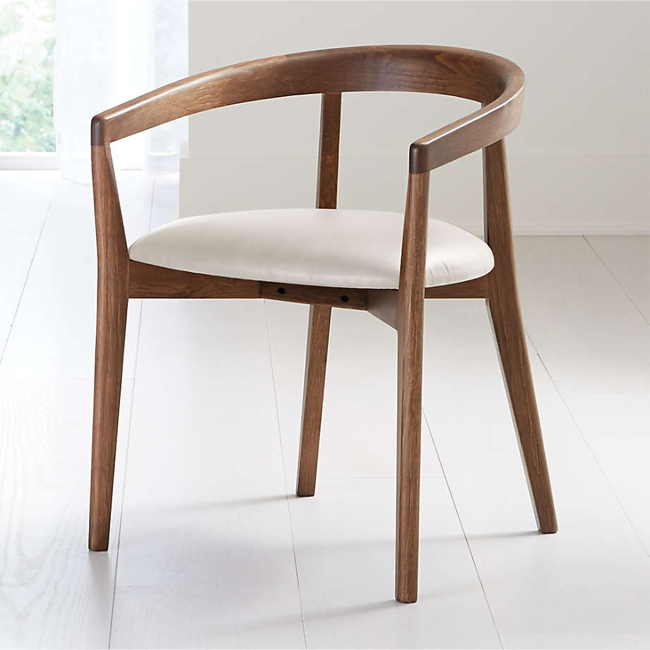 LSFH Unique Design Stone Round Back Dining Chair Accent Chair Armchair with Solid Teak Wood Frame, Cream