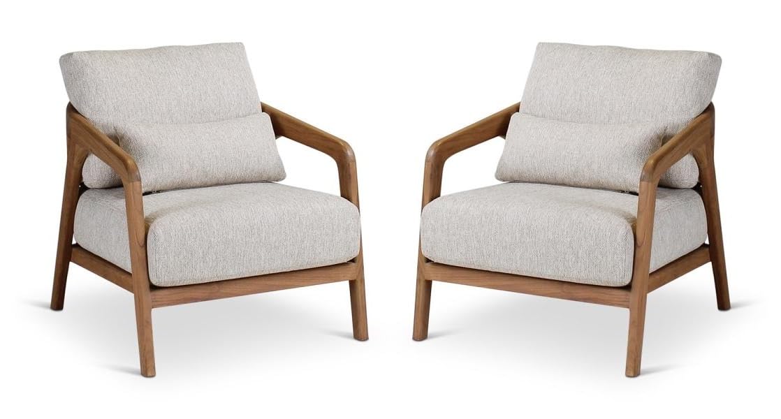 LSGF Luxury Design Traditional Liza Armchair Accent Chair with Solid Sagwan Wooden Legs Sofa Set for Small Apartments, Living Room or Bedroom (Set of 2 Chairs, Cream)
