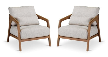LSGF Luxury Design Traditional Liza Armchair Accent Chair with Solid Sagwan Wooden Legs Sofa Set for Small Apartments, Living Room or Bedroom (Set of 2 Chairs, Cream)