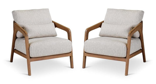 LSGF Luxury Design Traditional Liza Armchair Accent Chair with Solid Sagwan Wooden Legs Sofa Set for Small Apartments, Living Room or Bedroom (Set of 2 Chairs, Cream)