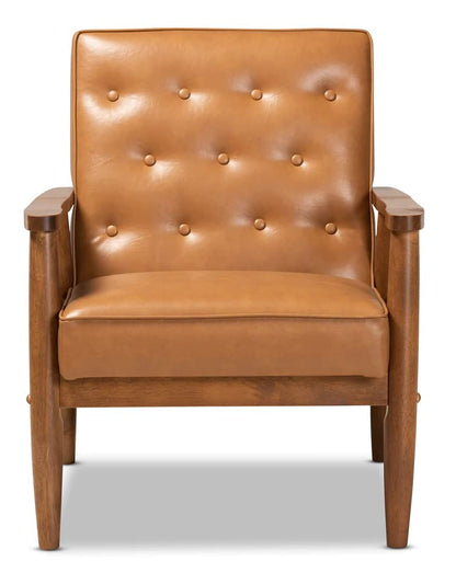 LSFH Unique Design True Innovations Sorrento Button Tufted Accent Chair Armchair with Solid sagwan Wooden Frame Single Sofa Chair for Small Apartments, Living Room or Bedroom (1 Chair, Brown)