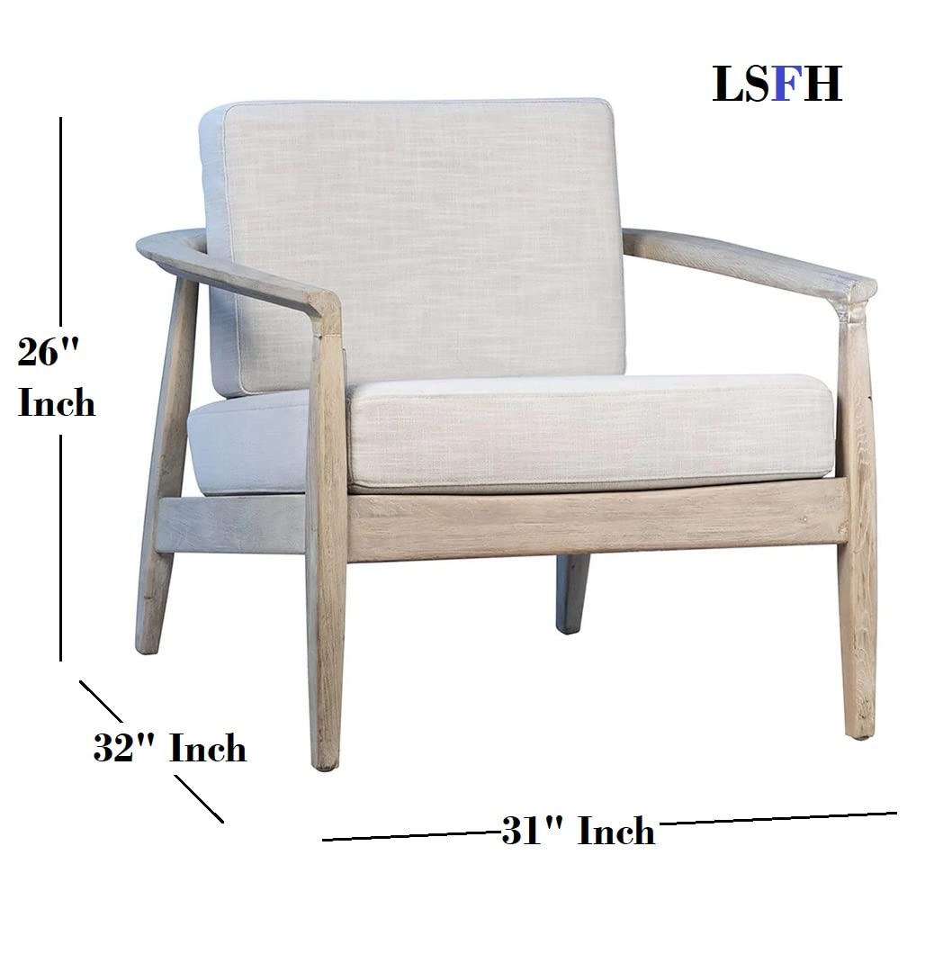 LSFH Unique Design True Innovations Patricia Fabric Accent Chair Armchair with Solid Sagwan Wooden Frame Single Sofa Chair for Small Apartments, Living Room or Bedroom (Set of 2 Chairs, Beige)