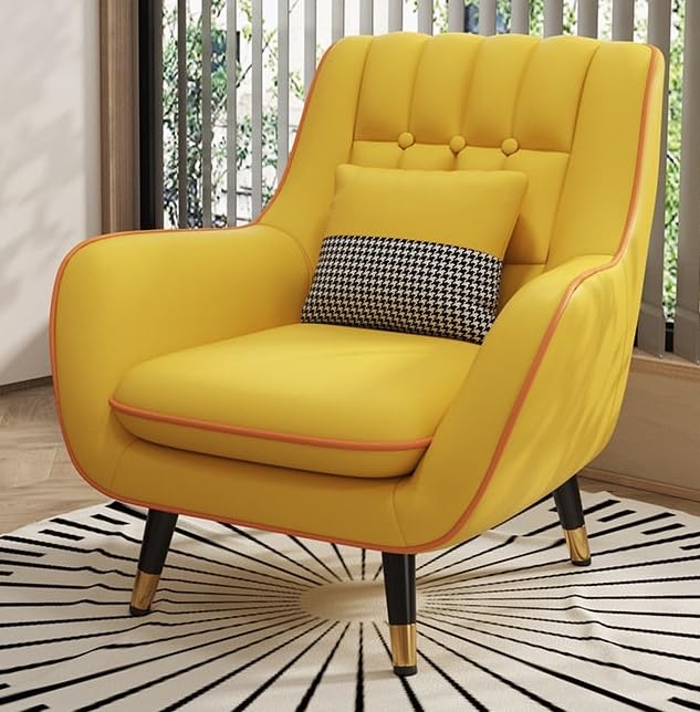 LSFH Unique Design True Innovations Nordic Light Accent Chair, Armchair with Solid Sagwan Wooden Frame for Small Apartments, Living Room or Bedroom (Set of 2 Chairs, Yellow)