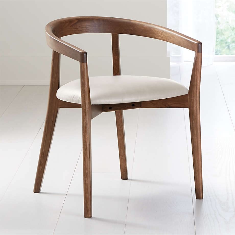 LSFH Unique Design Stone Round Back Dining Chair Accent Armchair with Solid Teak Wood Frame, Cream