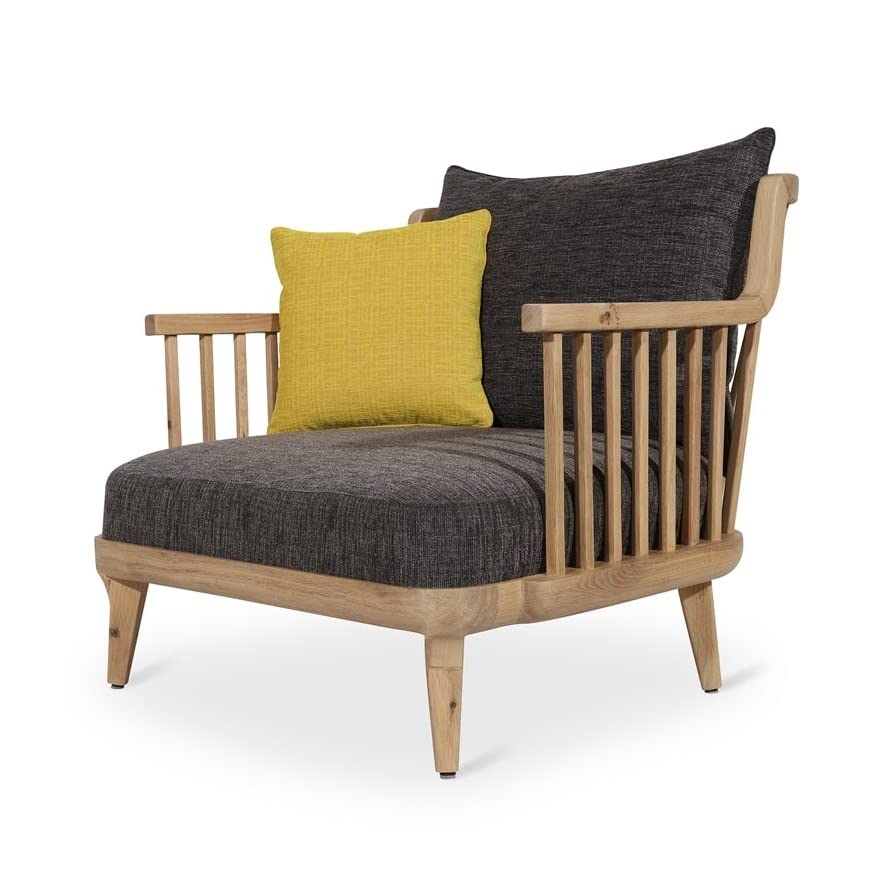 LSFH Unique Design Legaz Organic Shape Fabric Accent Chair Armchair with Solid Sagwan Wooden Frame Single Sofa Chair for Small Apartments, Living Room or Bedroom (1 Chair, Black)