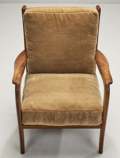 LSFH Unique Design True Innovations Italy 1950s Accent Chair Armchair with Solid Sagwan Wooden Frame Single Sofa Chair for Small Apartments, Living Room or Bedroom (Set of 2 Chairs, Brown)