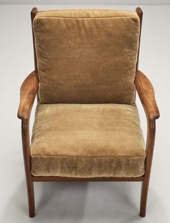 LSFH Unique Design True Innovations Italy 1950s Accent Chair Armchair with Solid Sagwan Wooden Frame Single Sofa Chair for Small Apartments, Living Room or Bedroom (1 Chair, Brown)