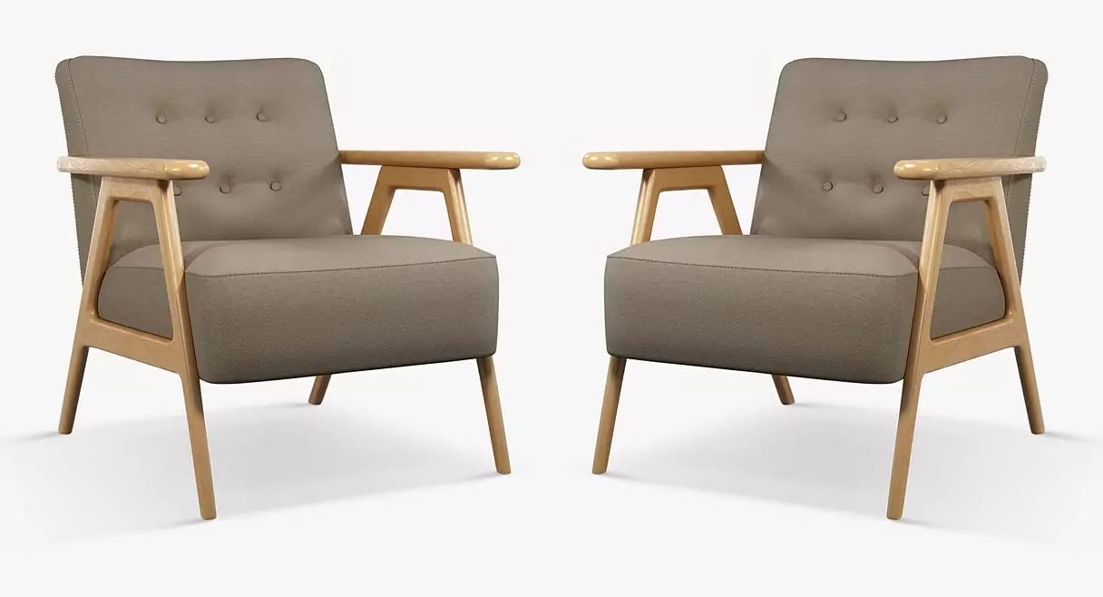 LSFH Luxury Design Traditional Hndricks Button Tufted Armchair Accent Chair with Solid Sagwan Wooden Legs Sofa Set for Small Apartments, Living Room or Bedroom (Set of 2 Chairs, Dark Grey)