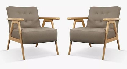 LSFH Luxury Design Traditional Hndricks Button Tufted Armchair Accent Chair with Solid Sagwan Wooden Legs Sofa Set for Small Apartments, Living Room or Bedroom (Set of 2 Chairs, Dark Grey)