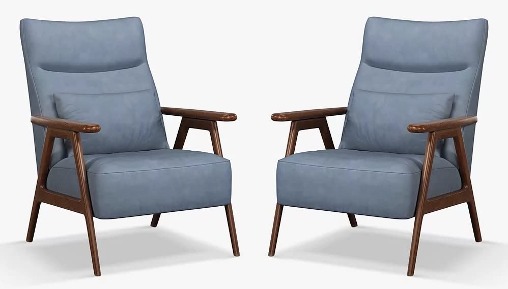 LSFH Unique Design True Innovations High Back Hendricks Leatherette Accent with Solid Sagwan Wooden Frame Single Sofa for Small Apartments, Living Room or Bedroom (Set of 2 Chairs, Light Blue)