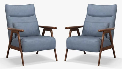 LSFH Unique Design True Innovations High Back Hendricks Leatherette Accent with Solid Sagwan Wooden Frame Single Sofa for Small Apartments, Living Room or Bedroom (Set of 2 Chairs, Light Blue)