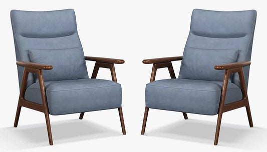 LSFH Unique Design True Innovations High Back Hendricks Leatherette Accent with Solid Sagwan Wooden Frame Single Sofa for Small Apartments, Living Room or Bedroom (Set of 2 Chairs, Light Blue)