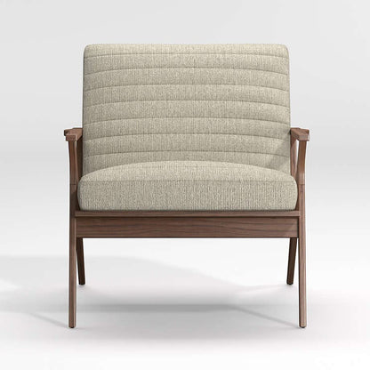 LSFH Unique Design Cavet Channel Tufted Fabric Accent Chair Armchair with Solid Sagwan Wooden Frame Single Sofa Chair for Small Apartments, Living Room or Bedroom (1 Chair, Beige)