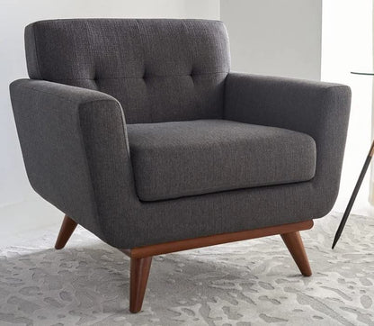LSFH Unique Design True Innovations Opal Tufted Accent Chair Armchair with Solid Sagwan Wooden Legs Single Sofa Chair for Small Apartments, Living Room or Bedroom (Set of 2 Chairs, Grey)