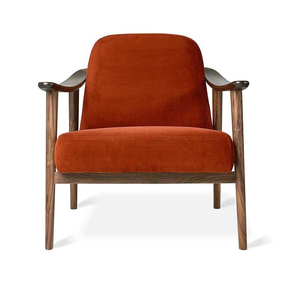 LSFH Unique Design Balticz Accent Chair Armchair with Solid Sagwan Wooden Frame Single Sofa Chair for Small Apartments, Living Room or Bedroom (Walnut Finish, Dark Orange Set of 2 Chairs)