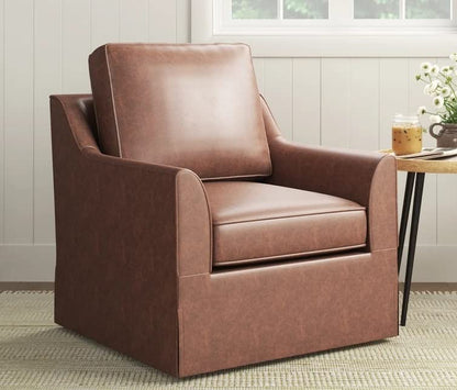 LSFH Unique Design True Innovations Wide Swivel 360 Degree Accent Chair Armchair Single Sofa Chair for Small Apartments, Living Room or Bedroom (Set of 2 Chairs, Brown)