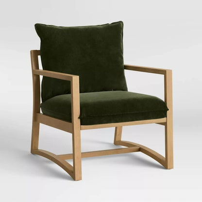 LSFH Unique Design Higginz Sling Lounge Chair, Accent Chair Armchair with Solid Sagwan Wooden Frame Single Sofa Chair for Small Apartments, Living Room or Bedroom (1 Chair, Olive)