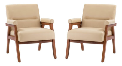 LSFH Unique Design True Innovations Mackenne Accent Chair, Ottoman Armchair with Solid Sagwan Wooden Frame Single Sofa Chair for Small Apartments, Living Room or Bedroom (Set of 2 Chairs, Beige)