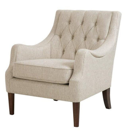 LSFH Unique Design Vinger Button Tufted Fabric Accent Chair Armchair with Solid Sagwan Wooden Frame Single Sofa Chair for Small Apartments, Living Room or Bedroom (1 Chair, Beige)