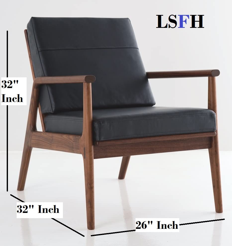 LSFH Unique Design True Innovations Fez Leatherette Accent Chair Armchair with Solid Sagwan Wooden Frame Single Sofa Chair for Small Apartments, Living Room or Bedroom (1 Chair, Black)