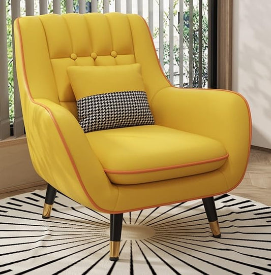 LSFH Unique Design True Innovations Nordic Light Accent Chair, Armchair with Solid Sagwan Wooden Frame for Small Apartments, Living Room or Bedroom (1 Chair, Yellow)